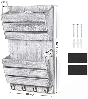 Wood Mail Organizer Wall Mount, Mail and Key Holder - Image 2