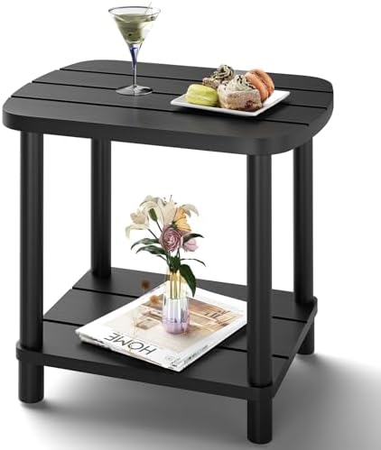 Outdoor Side Table with 2-Tier, Bamboo Small Patio Adirondack Oval Tables by LEJANEOYE