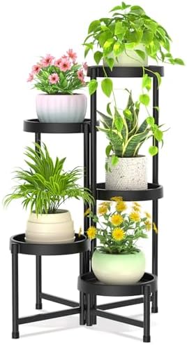 iDavosic.ly 5 Tier Folding Plant Stand Indoor Outdoor, Plastic Tray by iDavosicly