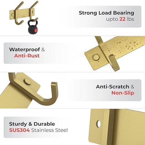 Brushed Gold Small Coat Rack Wall Mount – 6 Inch Stainless Steel Rail - Image 3