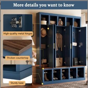 Quarte Entryway Organizer with Shoe Storage, Coat Hanging, Hat Cubbies - Image 6