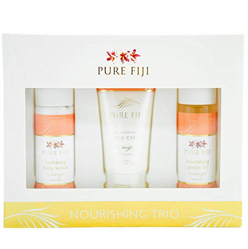 Pure Fiji Nourishing Trio, Ideal Spa Bath Gift Set for Women - Travel Kit - Includes Exotic Body Oil , Hydrating Body Lotion For Women and Nourishing Hand Cream, Mango Scent