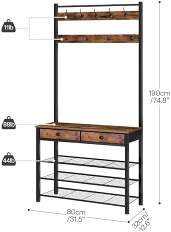 HOOBRO Hall Tree, Entryway Coat and Shoe Rack, 2 Fabric Drawers, Hall Tree - Image 4