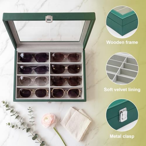 8 Slots Sunglass Organizer, PU Leather Eyewear Display Tray - Image 5