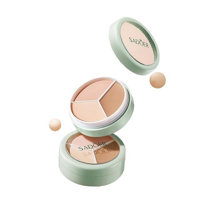 Full Coverage Concealer Palette Tri-Color Correcting Cream Foundation Makeup, Conceal Redness, Dark Circles & Acne Marks, Long-lasting Waterproof Fawless Blendable Brighten Contour Palette