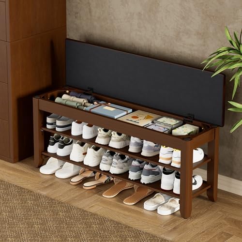 Homleke 39.4" Wide Solid Wood Shoe Rack Bench - Image 2