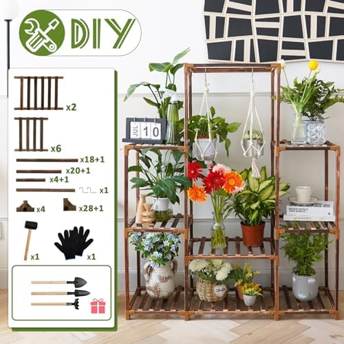 Uneedem Plant Stand Indoor Outdoor, 8 Tiered Plant Shelf Wood Plant Rack - Image 6