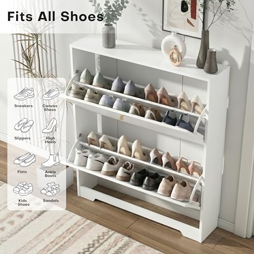 Nicetree Shoe Cabinet with 2 Flip Drawers, Modern Entryway Organizer - Image 3