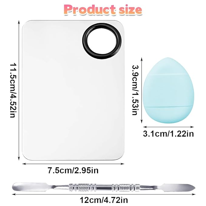 Makeup Mixing Palettes, Makeup Palette with 6PCS Mini Powder Puff, Foundation Palette with Makeup Spatula, Stainless Steel Nail Art Palette Set, For Makeup Pigment Blending