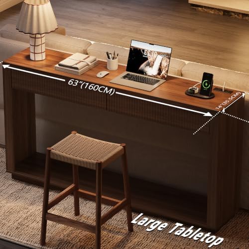 63 Inch Console Table with Storage, Fluted Wood Entryway Table - Image 3