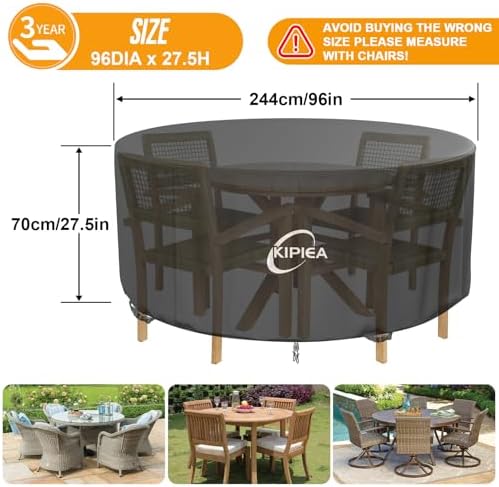Kipiea Round Patio Table Cover Waterproof, Heavy-Duty Round Patio Furniture - Image 2