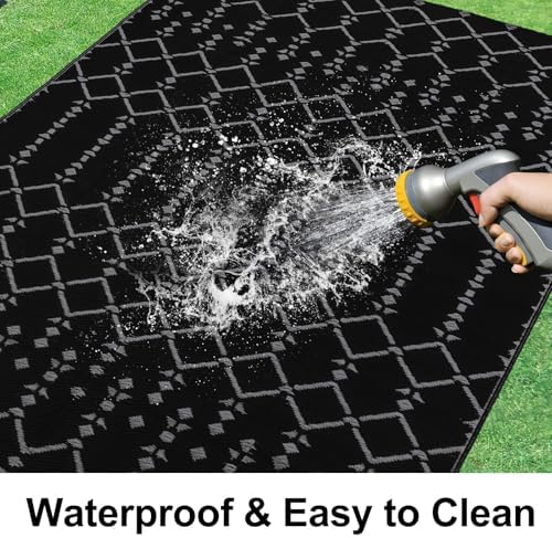 Smiry Outdoor Rug 6x9 ft Waterproof Reversible Boho Mat, Dark Grey - Image 2
