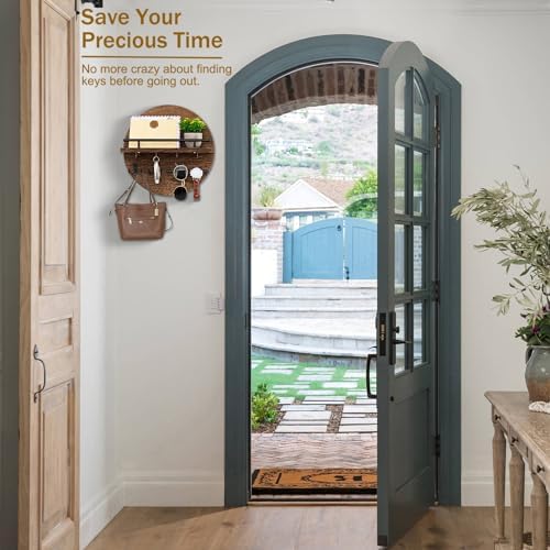 Key Holder Wall Mount with Shelf and Hooks, Mail Organizer - Image 3