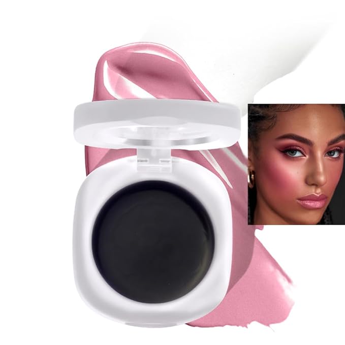 Cream Blush Makeup, Natural Pink/Black Glossy Face Blusher, Color Changing Cream Blush for Cheek and Lip Tint, Blendable Formula, Matte and Dewy Finish Lightweight Blush Makeup (Black, One)