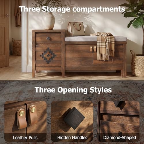 Entryway Bench with Storage, 3 in 1 Storage Bench with 1 Drawer and 2 Cubbies - Image 5