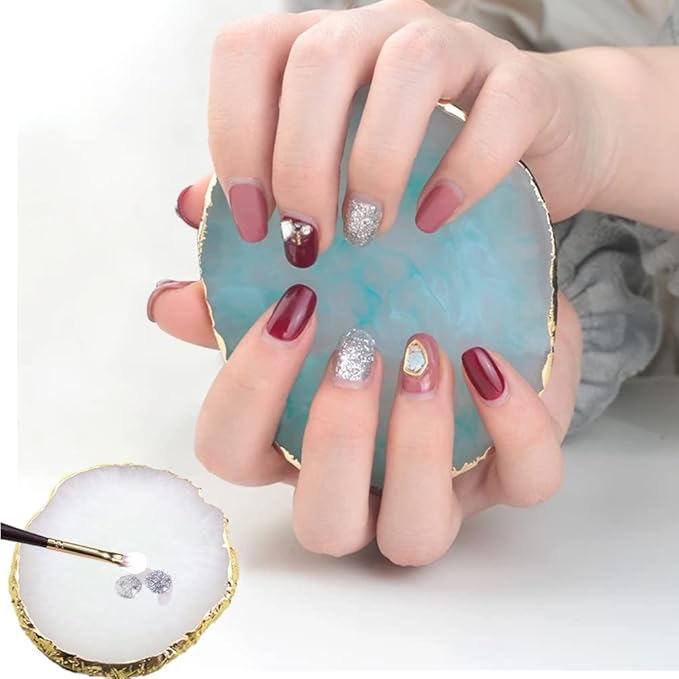 Resin Nail Art Palette, Nail Art Painting Mixed Color Palette Gold Edge Nail Gel Color Makeup Display Board (2#Pink)