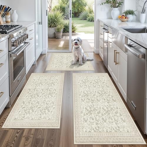 Kitchen Rug Sets 3 Piece, Washable Non-Slip Farmhouse Kitchen Mats by BYYVOORugsforYourHome