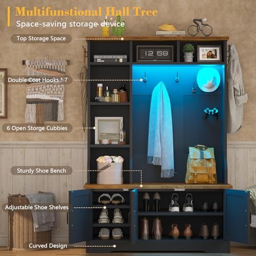 CSZZD 39.4 inch Hall Tree with Bench & Entryway Coat Rack with Shoe Storage - Image 2