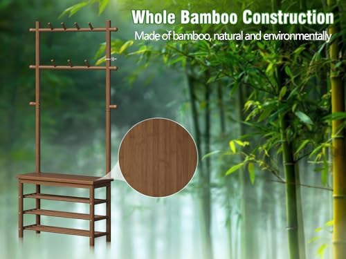 Bamboo Hall Tree Entryway Bench - Image 6