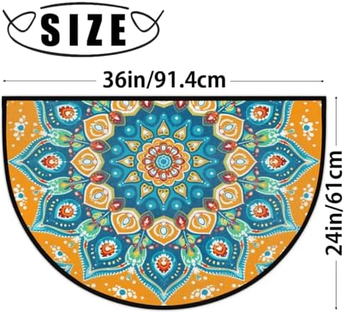 cfpolar Half Round Door Mat Semi Circle Non-Slip Bathroom Floor Rug, Ethnic - Image 2