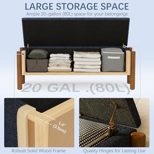 Modern Storage Benches with Walnut Wood Legs, Fabric Upholstered Entryway Bench - Image 6