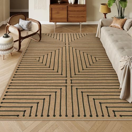 Lahome Tan Rug for Living Room, Geometric 8x10 Washable Nature Easy Jute Rug - Image 2