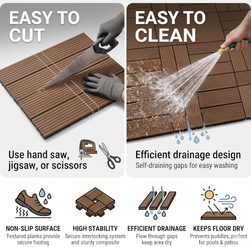 44 Pack Plastic Interlocking Deck Tiles, 12 x 12 Inch Waterproof Outdoor Floor - Image 5