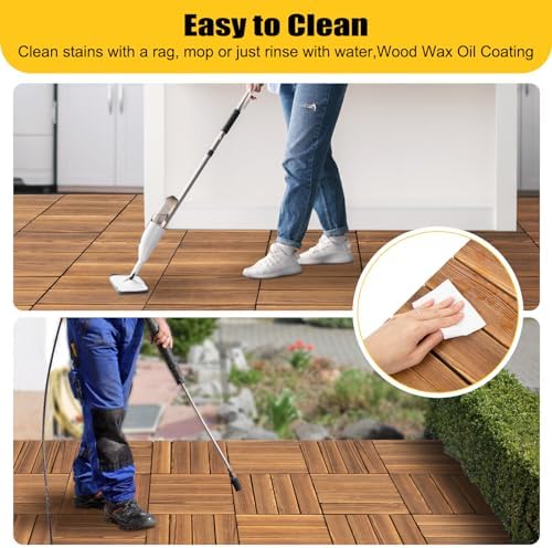 36 Pcs Wood Interlocking Patio Deck Tiles, Backyard All Weather - Image 6