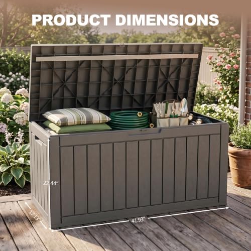 110 Gallon Deck Box, Lockable Waterproof Resin Outdoor Storage Box, - Image 2