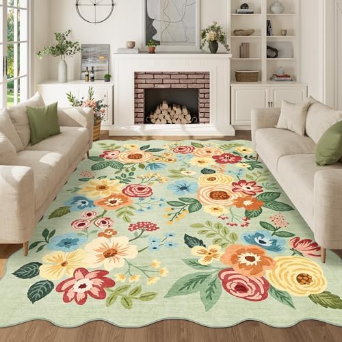DUKINO 5x7 Area Rugs for Bedroom, Floral Washable Rug Non Slip by DUKINO