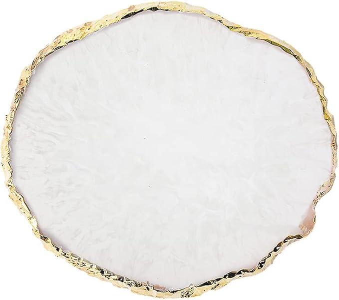 Resin Nail Art Palette, Nail Art Painting Mixed Color Palette Gold Edge Nail Gel Color Makeup Display Board (1#White)