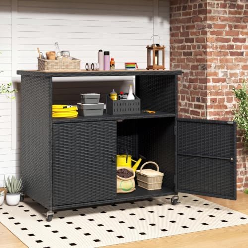 Tangkula Rattan Outdoor Storage Cabinet - Image 2