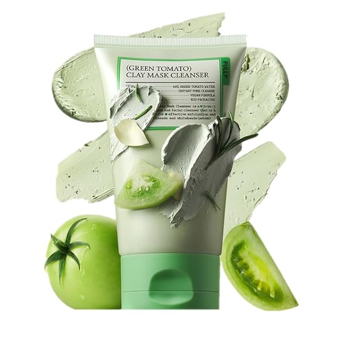 FULLY Green Tomato Pore Detox Clay Mask Cleanser, Pore Minimizing, Blackhead Care, Sebum Control, Exfoliation, Vegan, Face Wash, Sensitive Skin, Korean Skincare 4.05 fl.oz