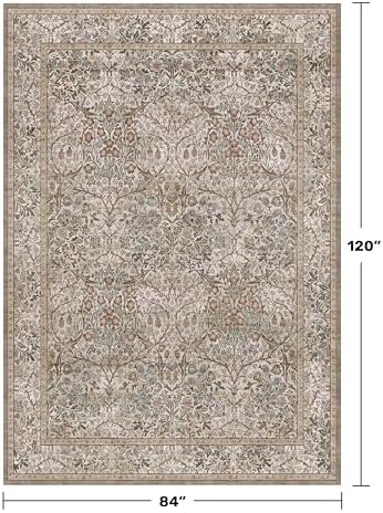 Hazo Haus Vintage Moss Green Living Room Rug, 7x10 Washable Large Area Rugs - Image 2