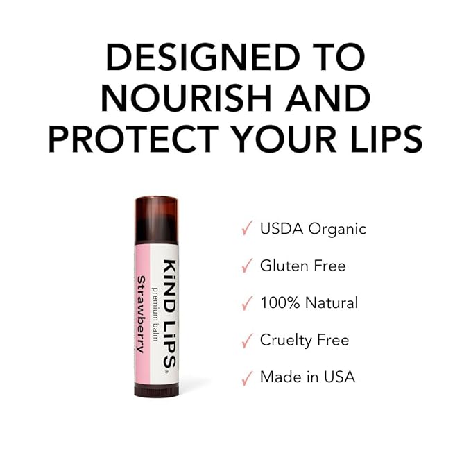 Kind Lips Lip Balm - Nourishing & Moisturizing Lip Care for Dry Lips with Shea Butter, Beeswax & Vitamin E | Strawberry Flavor | 0.15 Oz (Single Tube)
