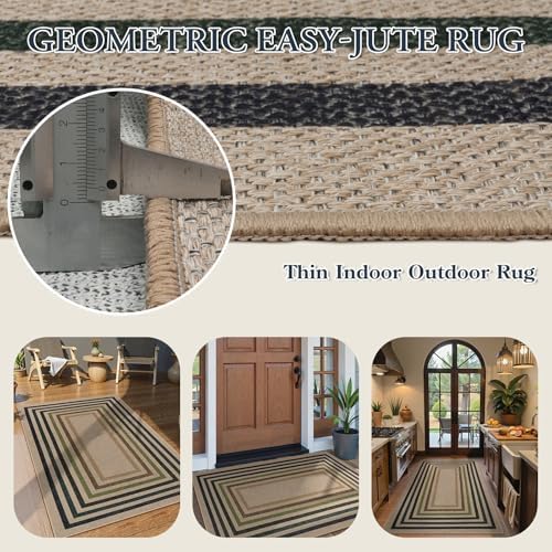 Lahome Mid Century Modern Easy Jute Rug, 3x5 Bordered Entryway Rug Non Slip - Image 4