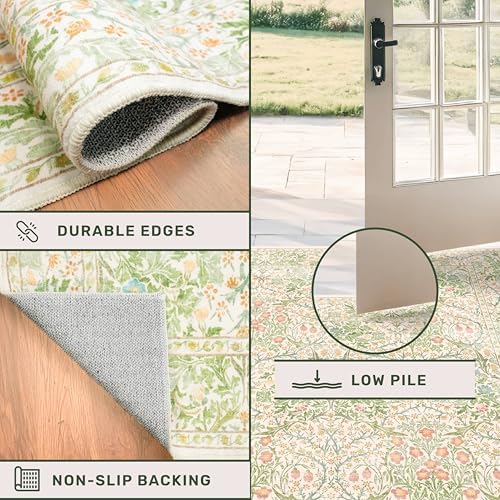 Hazo Haus Non Slip Beige Green Runner Rug - Image 5