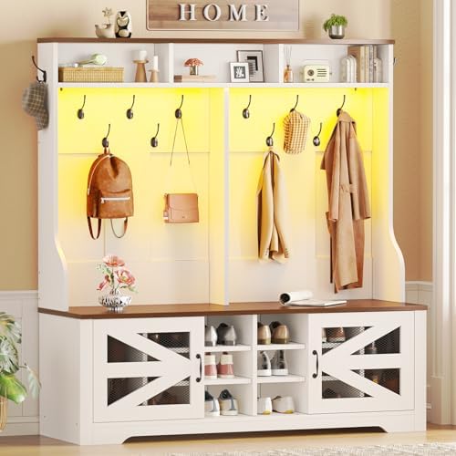 Itaar Hall Tree with Bench and Shoe Storage, 5-in-1 Entryway Bench with Coat by Itaar