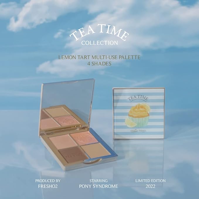 FreshO2 x Pony | Lemon tart multi-use Palette | 2 shades of highlight and 2 shades of contour｜ Delicate pearl like shimmer, super smooth | Made In Taiwan | Vegan Cruelty Free