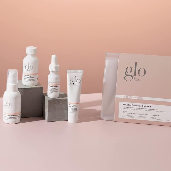 Glo Skin Beauty Brighten + Glow Travel Set | Mini Professional Skincare Kit | Travel Size Skincare Regimen Collection