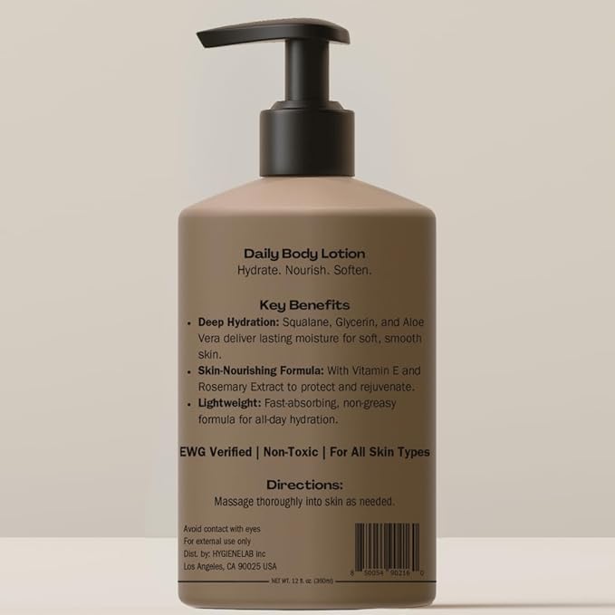 Body Lotion for Men – EWG Verified, Ultra Hydrating, Non-Toxic, Fast-Absorbing, Fragrance-Free, Unscented, Paraben-Free, Sulfate-Free, Daily body lotion for Dry Skin & Sensitive Skin, 12oz