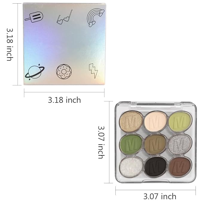 SUAKE Waterproof 9 Colors Shimmer Matte Eyeshadow Palette.Longwearing Highly Pigmented Glitter Eye Makeup Palet. Sparkle Pearlescent paleta de sombras 1# Gold Green