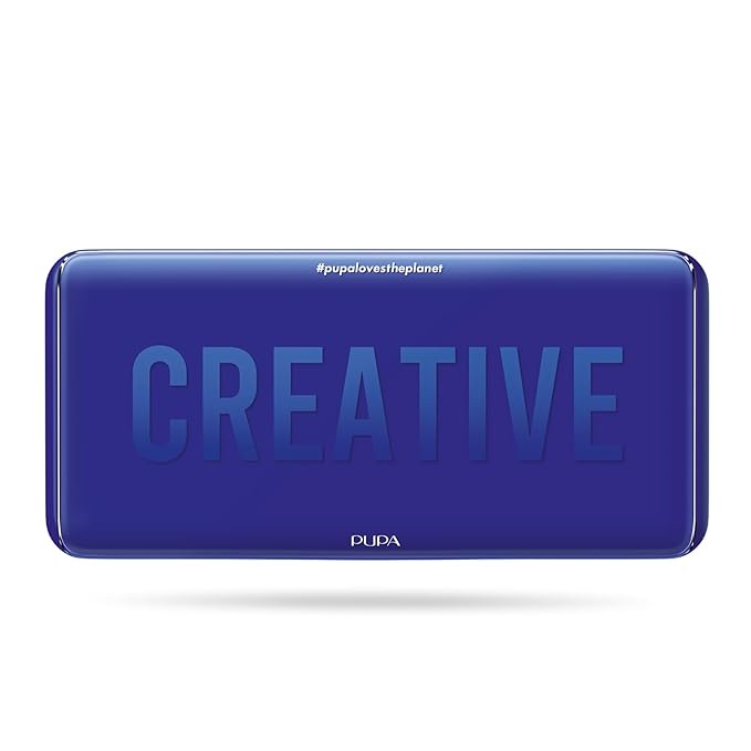 Pupa Milano Make-Up Palette L, 005 Blue, 0.71 oz - 18 Pan Eyeshadow and Blush Palette, Matte, Shimmer, Metallic Finishes - Blendable Velvety Texture Blush Powder - Talc-Free - Eco-Friendly Packaging