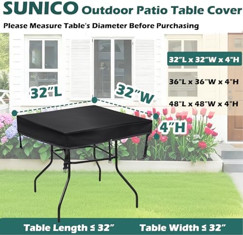 SUNICO Outdoor Table Covers Waterproof Square 32x32x6in - Image 2