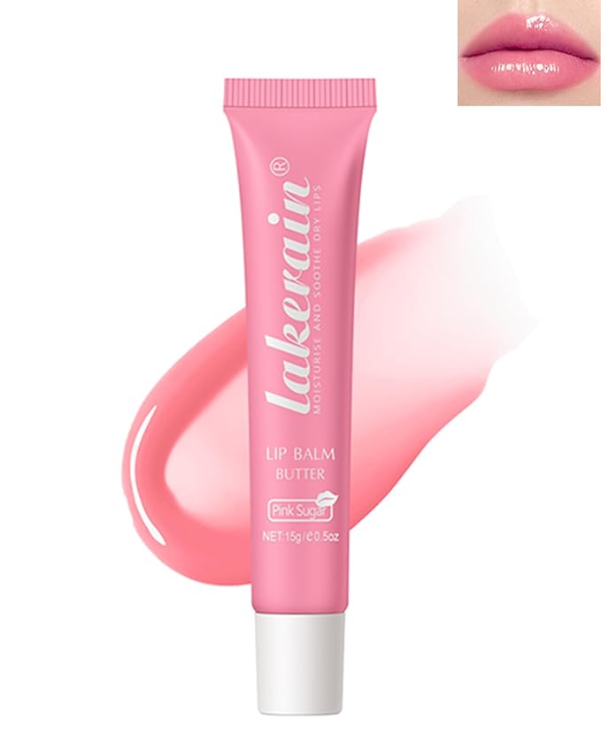 Lip Butter Balm Pink Sugar,Hydrating Tinted Butter Lip Gloss,Clear Lip Mask Lip Moisturizer,Glossier Lip Treatment Balm Lipgloss,Non-Sticky Jelly Glow Reviver Fat Lip Oil, Makeup Gift for Women-06