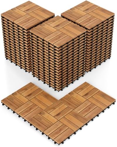 Goplus 54-Pack Acacia Wood Interlocking Deck Tiles by Goplus