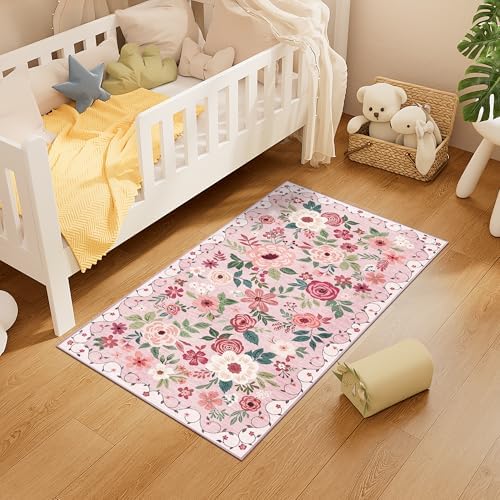 DUKINO 2x4 Entryway Rug, Floral Washable Kitchen Rugs Non Slip - Image 4