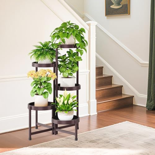 iDavosic.ly 5 Tier Folding Plant Stand Indoor Outdoor, Plastic Tray - Image 7