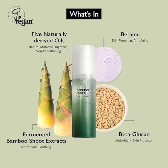 haruharu Wonder Black Bamboo Mist, 2.7 fl.oz. Hydrating and Firming Skin, Black Rice, Panax Ginseng for Clean and Smooth Skin Surface, Korean Skincare, Vegan, Cruelty Free