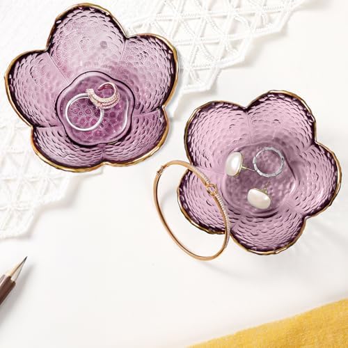 Gifts for Women Purple Flower Jewelry Dish Glass Ring Holder Decorative Jewelry - Image 2